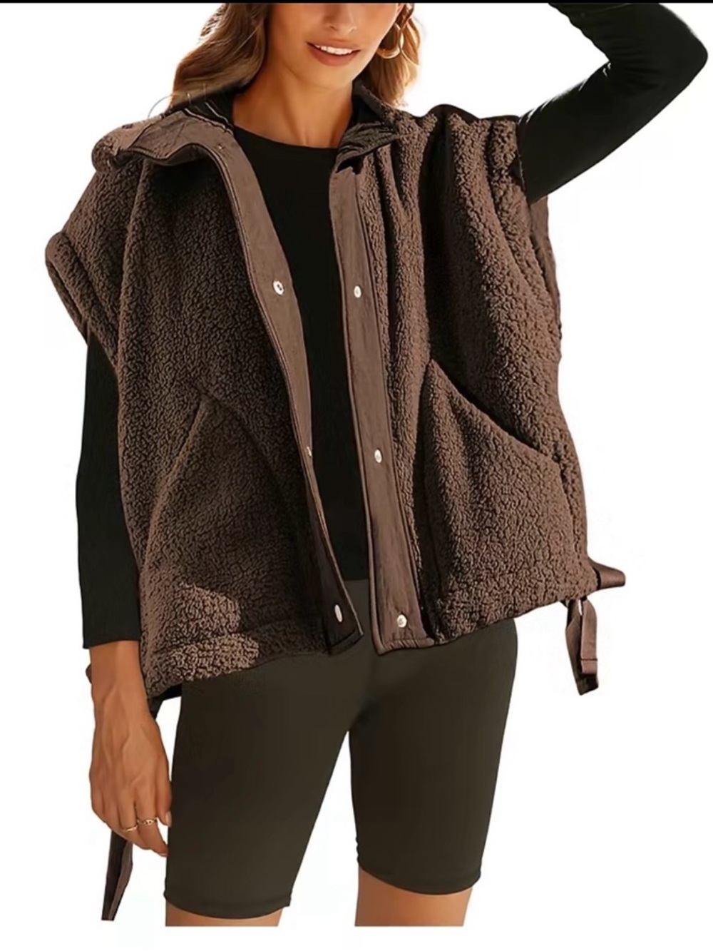 Women's Brown Sherpa  Vest Jacket